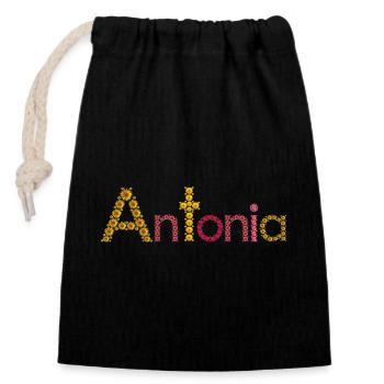 Antonia Blumenalphabet für Accessoires & Kleidung - Verschließbarer Geschenkbeutel aus Baumwolle (14x20cm) - Schwarz - Vorne