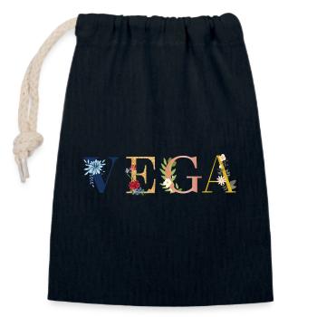 VIGA Namenskunst mit gestickten Blumen - Verschließbarer Geschenkbeutel aus Baumwolle (14x20cm) - Navy - Vorne