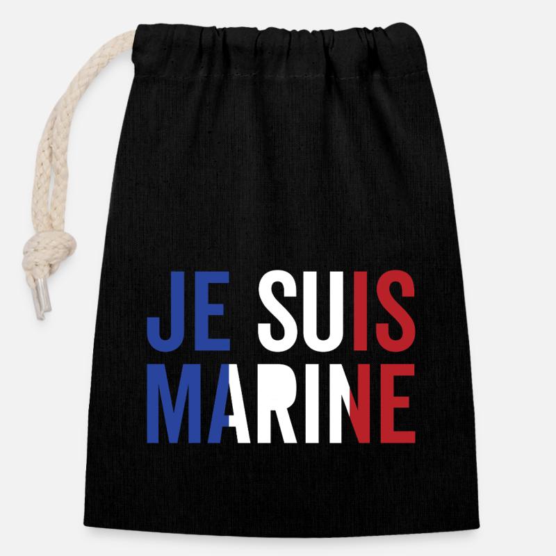 Je suis Marine - Sac cadeau en coton avec cordon (14 x 20 cm) - noir