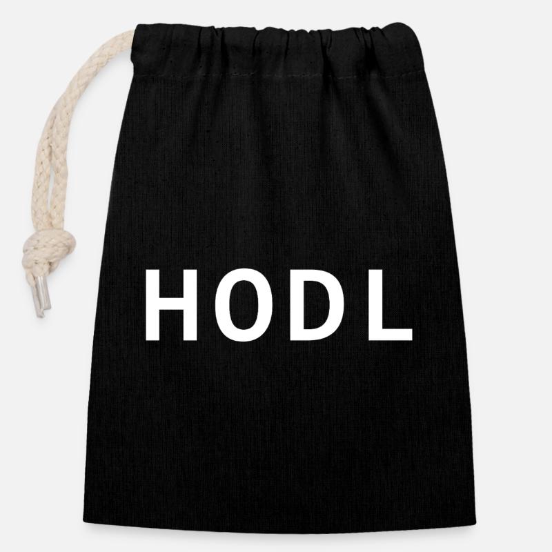 HODL, small, white - Verschließbarer Geschenkbeutel aus Baumwolle (14x20cm) - Schwarz