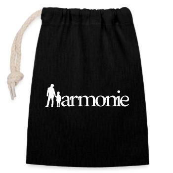 HARMONY! (family, dad, mom, kids) white - Closable cotton gift bag (14x20cm) - black - Front