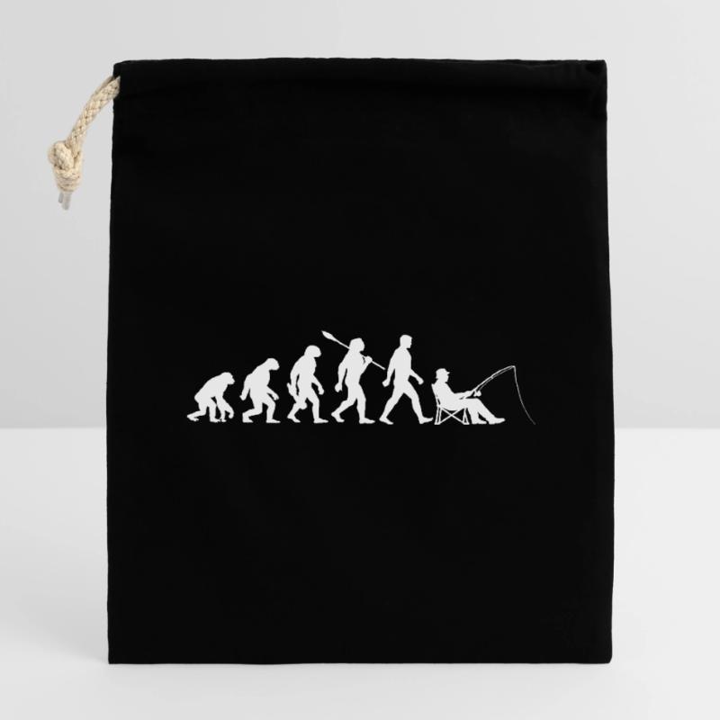 Evolution - Pêcheur, Cadeau de pêche Sac cadeau en coton avec cordon (14 x 20 cm)