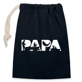 Papa Fischer Angelnde Vater Fischerboot-Silhouette - Verschließbarer Geschenkbeutel aus Baumwolle (14x20cm) - Navy - Vorne