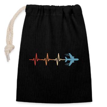 Flugzeug Herzschlag Pilot Luftfahrt Flieger - Verschließbarer Geschenkbeutel aus Baumwolle (14x20cm) - Schwarz - Vorne