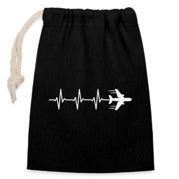 Flugzeug Herzschlag Pilot Luftfahrt Flieger - Verschließbarer Geschenkbeutel aus Baumwolle (14x20cm) - Schwarz - Vorne