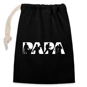 Firefighter Papa Hero Rescue Silhouette Slogan - Closable cotton gift bag (14x20cm) - black - Front