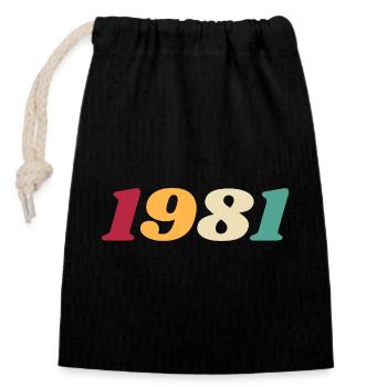 1981 Gift 1981 Birthday 1981 Retro 1981 - Closable cotton gift bag (14x20cm) - black - Front