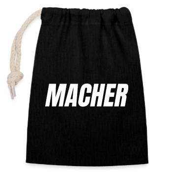 MACHER – Einfach machen. Einfach gut. - Verschließbarer Geschenkbeutel aus Baumwolle (14x20cm) - Schwarz - Vorne