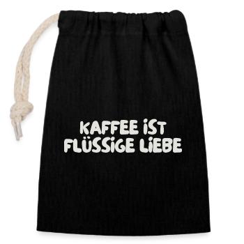 Kaffee ist flüssige Liebe - Verschließbarer Geschenkbeutel aus Baumwolle (14x20cm) - Schwarz - Vorne