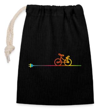buntes Elektrokabel mit Stecker und Fahrrad - Verschließbarer Geschenkbeutel aus Baumwolle (14x20cm) - Schwarz - Vorne