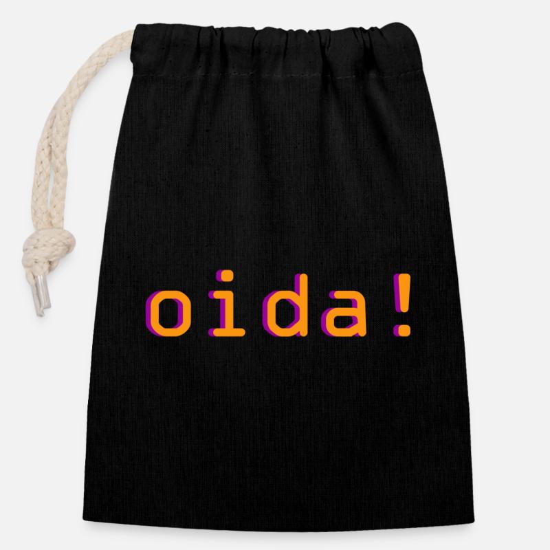 oida! - Verschließbarer Geschenkbeutel aus Baumwolle (14x20cm) - Schwarz