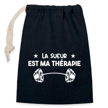 La Sueur Est Ma Thérapie - Sac cadeau en coton avec cordon (14 x 20 cm) - bleu marine - Devant