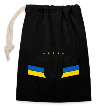Ukrainischer Dreizack - Ukrainisches Tryzub-Symbol - Verschließbarer Geschenkbeutel aus Baumwolle (14x20cm) - Schwarz - Vorne