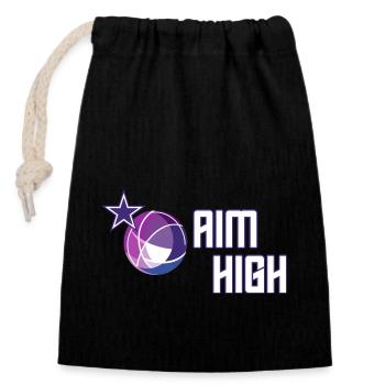 AIM HIGH - Motto with Earth and Star in Violet - Closable cotton gift bag (14x20cm) - black - Front