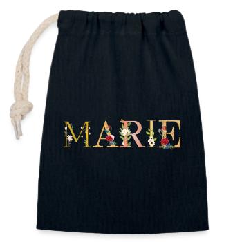 Le prénom de MARIE est décoré de fleurs - Sac cadeau en coton avec cordon (14 x 20 cm) - bleu marine - Devant