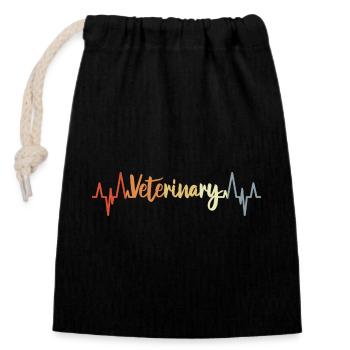 Retro Veterinary Heart Line - Closable cotton gift bag (14x20cm) - black - Front