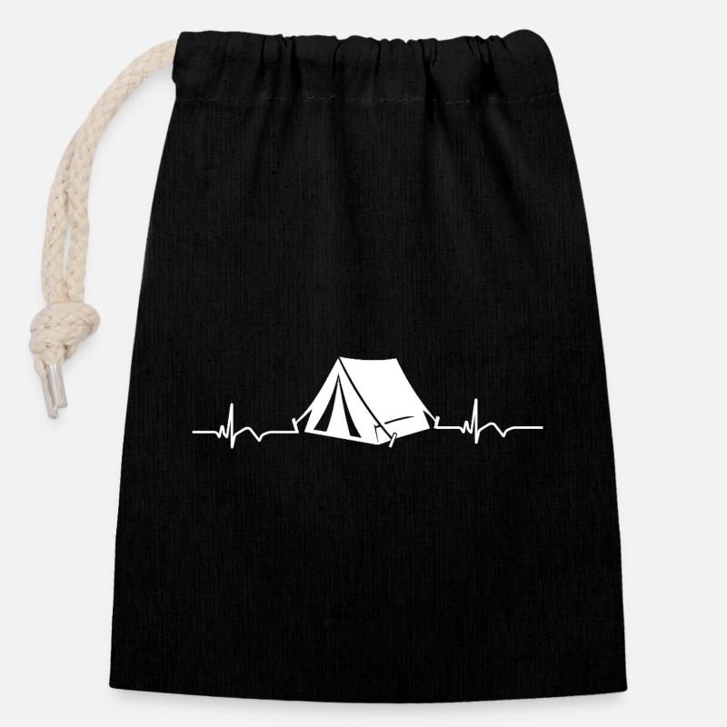 Camping Camping ECG Heartbeat - Closable cotton gift bag (14x20cm) - black