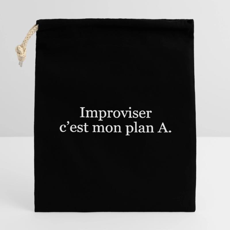 Improviser, c’est mon plan A Sac cadeau en coton avec cordon (14 x 20 cm)