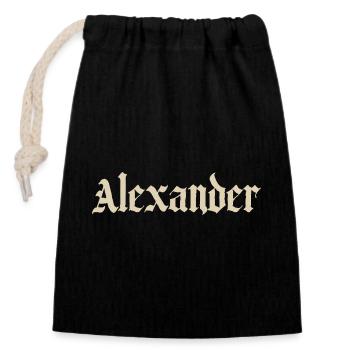 Alexander Gothic Schriftzug - Verschließbarer Geschenkbeutel aus Baumwolle (14x20cm) - Schwarz - Vorne