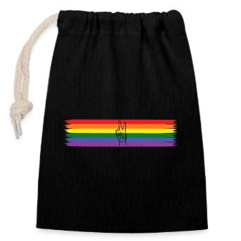 Design de paix avec drapeau arc-en-ciel - LGBT - Sac cadeau en coton avec cordon (14 x 20 cm) - noir - Devant