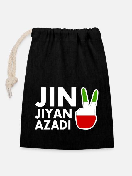 jin jiyan azadi - Verschließbarer Geschenkbeutel aus Baumwolle (14x20cm) - Schwarz