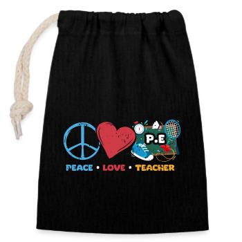 Vintage Peace Love PE Teacher A Physical Fitness - Closable cotton gift bag (14x20cm) - black - Front