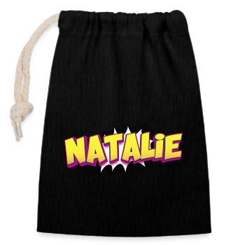 Natalie Nom personnalisé Style bande dessinée Pop Art, - Sac cadeau en coton avec cordon (14 x 20 cm) - noir - Devant