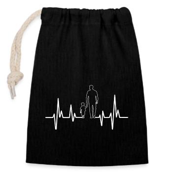 Heartbeat Family Father Dad - Closable cotton gift bag (14x20cm) - black - Front