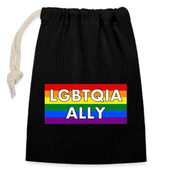 LGBTQIA ally - Closable cotton gift bag (14x20cm) - black - Front