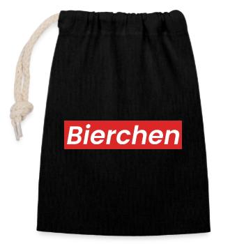 Bierchen Logo - Verschließbarer Geschenkbeutel aus Baumwolle (14x20cm) - Schwarz - Vorne