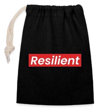 „Resilient“ Statement Shirt in Weiß auf Rot - Verschließbarer Geschenkbeutel aus Baumwolle (14x20cm) - Schwarz - Vorne