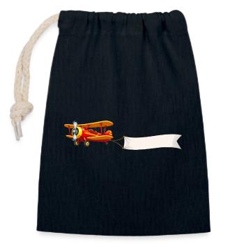 Biplane Airplane Banner Motif Retro - Closable cotton gift bag (14x20cm) - navy - Front