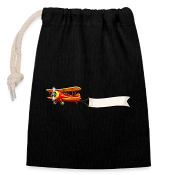 Biplane Airplane Banner Motif Retro - Closable cotton gift bag (14x20cm) - black - Front