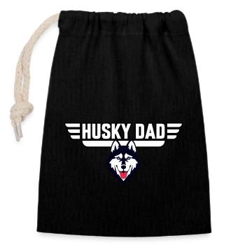 Papa Husky - Sac cadeau en coton avec cordon (14 x 20 cm) - noir - Devant