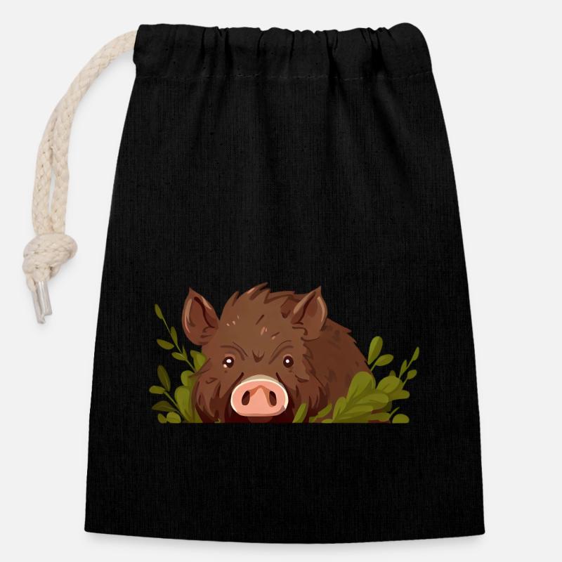Habitant de la forêt de sangliers - Sac cadeau en coton avec cordon (14 x 20 cm) - noir