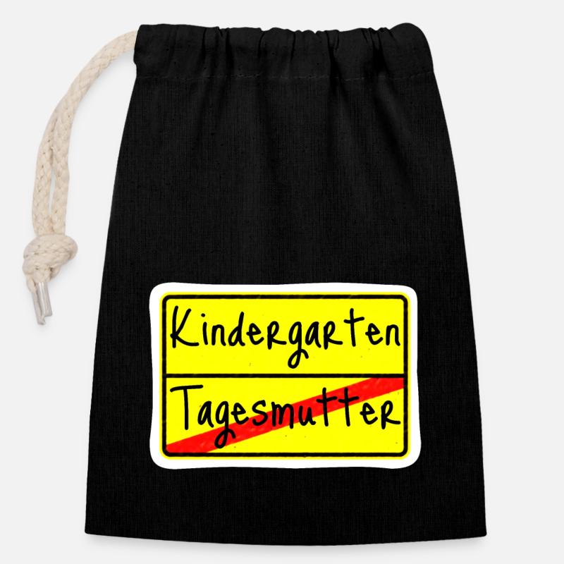 Ortsschild Tagesmutter Abschied Kindergarten Kita - Verschließbarer Geschenkbeutel aus Baumwolle (14x20cm) - Schwarz