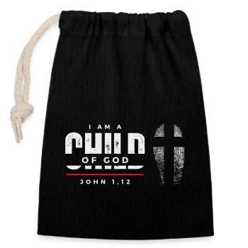 I am a Child of God - John 1:12 - Closable cotton gift bag (14x20cm) - black - Front
