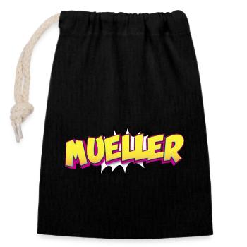 Mueller Nom personnalisé Style bande dessinée Pop Art, - Sac cadeau en coton avec cordon (14 x 20 cm) - noir - Devant