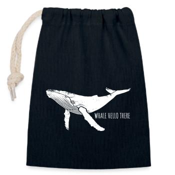 Whale Hello There - Wal - Buckelwal - Meeressäuger - Verschließbarer Geschenkbeutel aus Baumwolle (14x20cm) - Navy - Vorne