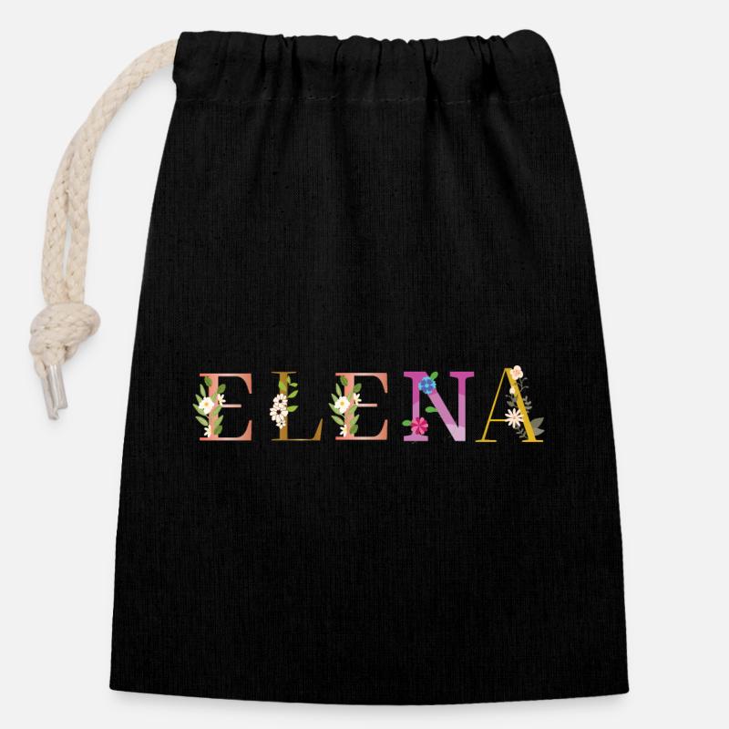 ELENA name decorated with flowers - Closable cotton gift bag (14x20cm) - black