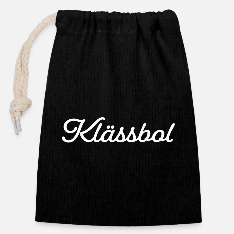 Klässbol white - Closable cotton gift bag (14x20cm) - black