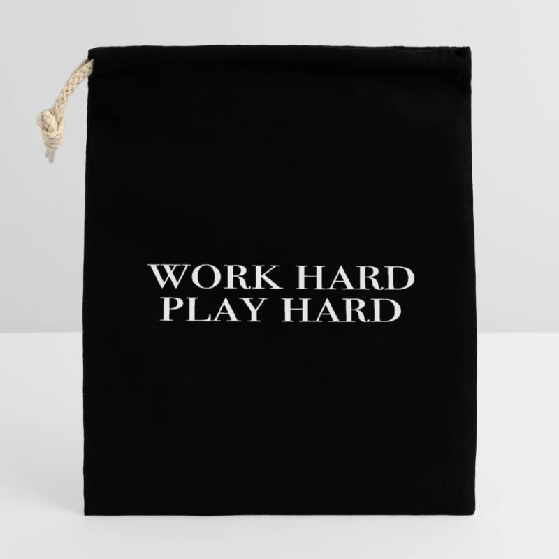 work hard, play hard Closable cotton gift bag (14x20cm)