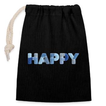 HAPPY Denim Patchwork New Trend - Closable cotton gift bag (14x20cm) - black - Front