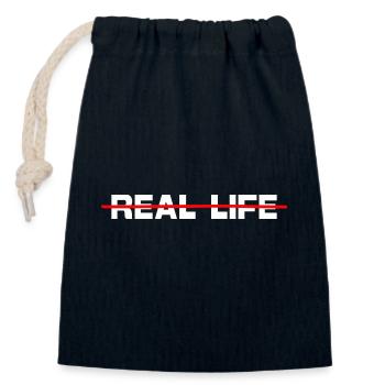 Gamer « No Real Life » Nerd en ligne - Sac cadeau en coton avec cordon (14 x 20 cm) - bleu marine - Devant