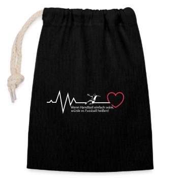 Handball T-Shirt mit Spruch - Verschließbarer Geschenkbeutel aus Baumwolle (14x20cm) - Schwarz - Vorne