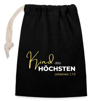 Kind des Höchsten - Johannes 1,12 - Verschließbarer Geschenkbeutel aus Baumwolle (14x20cm) - Schwarz - Vorne