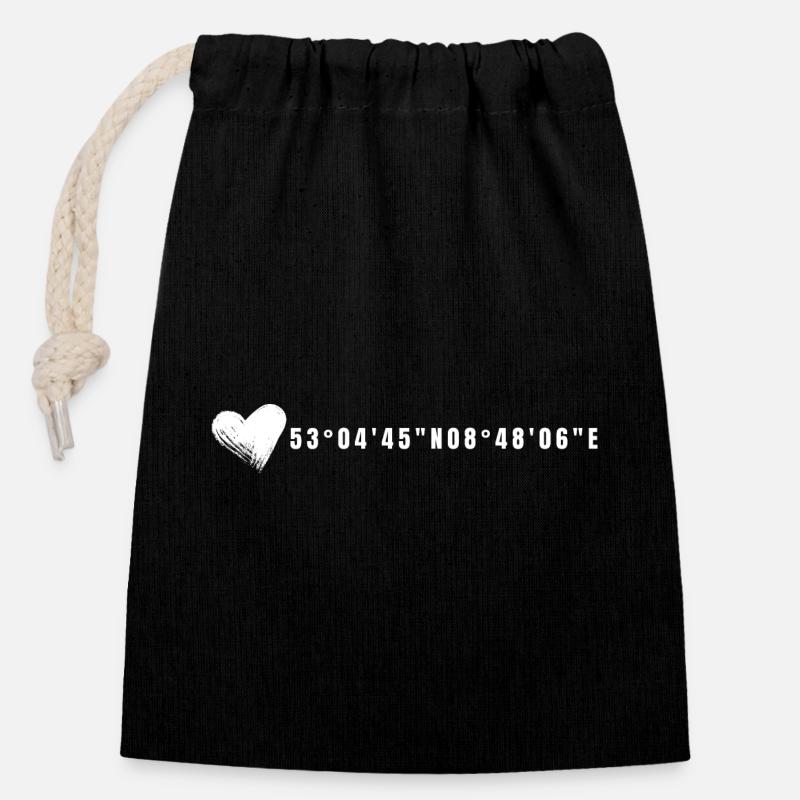 Les coordonnées du coeur de Brême - Sac cadeau en coton avec cordon (14 x 20 cm) - noir