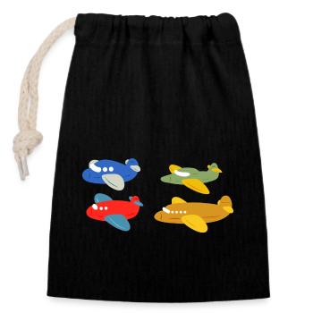 Enfants Avion Anniversaire Pilote - Sac cadeau en coton avec cordon (14 x 20 cm) - noir - Devant