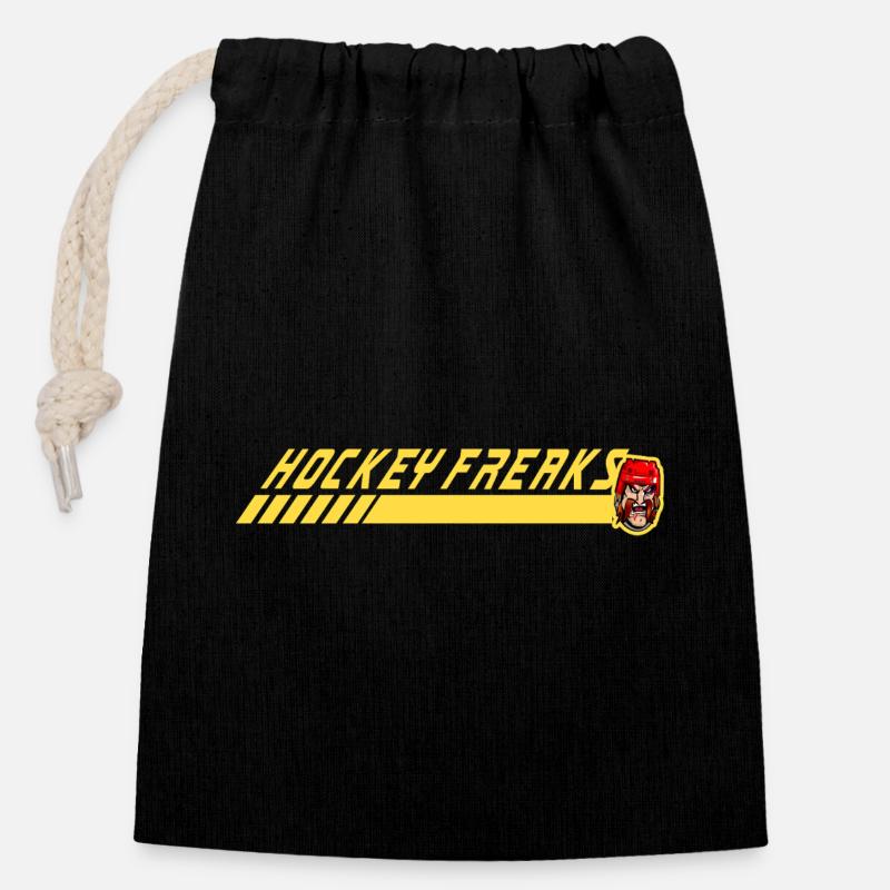 Hockey Freaks Maskottchen Rush - Verschließbarer Geschenkbeutel aus Baumwolle (14x20cm) - Schwarz