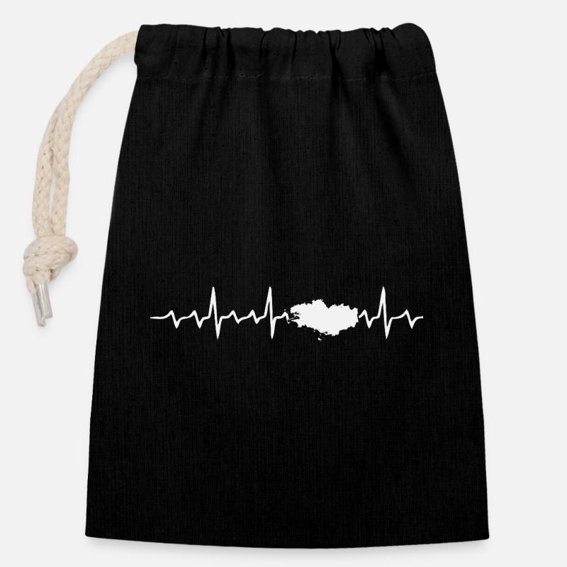 électrocardiogramme ECG breton - Sac cadeau en coton avec cordon (14 x 20 cm) - noir
